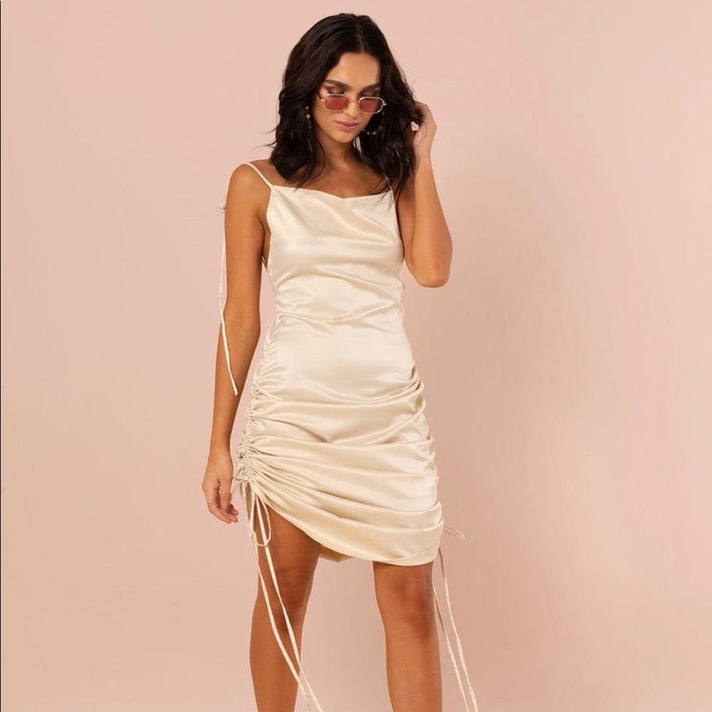 Dua Lipa Inspired Ruched Dress (champagne)